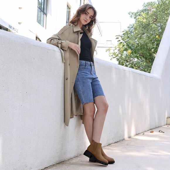 mysoft Women's Platform Chelsea Boots Lug Sole Slip On Chunky Block Heel - Picture 6 of 7